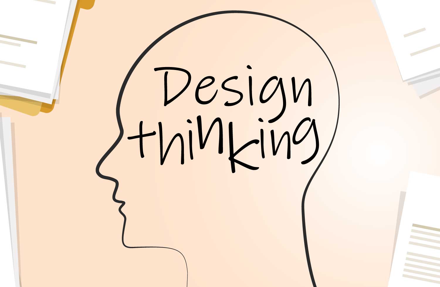 ilustración de una personal de perfil con las palabras design thinking